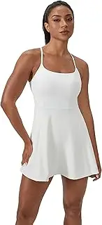 [CICI FIVE] Womens Tennis Dress Workout Dress with Built-in Bra & Shorts Pockets Summer Dress for Athletic Dresses for Women, White, Medium