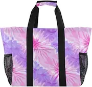 [sanluoli] Tote Foldable Beach Bag Water Resistant Canvas Tote For Car, Pink-purple Tie-dye, 1 size