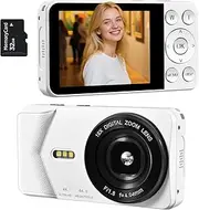 4K UHD Digital Camera, 64MP Autofocus Vlogging Camera 16X Zoom, Compact Digital Point and Shoot Camera with Anti-Shake, Small Travel Camera for Adult Beginners Teens, 32GB Card (White) (White)