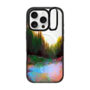 iPhone 16 Pro Impact Ring Stand Case MagSafe Compatible WOODLAND ECHOES 1, FOREST TREES NATURE ABSTRACT MOUNTAINS PAINTING