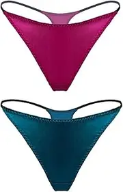 [SilRiver] Womens Silk Spandex G-String Thong Panty, Sexy T-Back Underpants with Soft Satin