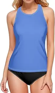 [Joisal] Swimsuit Tank Top, Bathing Suit with Built in Bra, Salvia Blue Women Tankini, Small