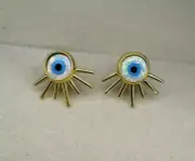 18K Yellow Gold Opal Evil Eye Earrings - Opal Stud Earrings