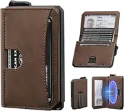 [iwantit] Wallet for Men with Money Clip, Smart Pop Up Leather Wallet with ID Window, Front Pocket Metal Card Case RFID Blocking for Men, 9-12 Card Capacity Bifold Wallet, Mens Gift, Brown, Contemporary