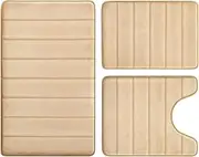 Bathroom Rug and Mat Set,3 Piece Bathroom Rugs Set Memory Foam Bath Mats,Memory Foam Bath Mat and U-Shaped Toilet Rug,Soft Bath Mats for Bathroom Sets for Bathroom, Shower (Camel)