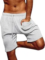 [Aosufei] Men's Loose Drawstring Solid Beach Shorts Casual Breathable Jogger Shorts Slim Lightweight Quick Dry Shorts