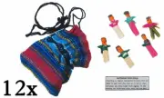 12x Pouches of 6x Worry Dolls - Hand Made in Guatemala - 12 Trouble Doll Bags