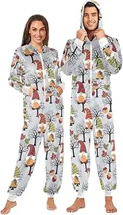 [ZZXXB] Gnome Pine Cone Onesie Pajamas for Adult Women Men Long Sleeves One Piece Onesies Hooded Sleepwear S - XL