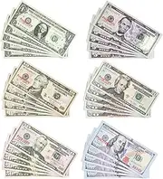 HRGOYY 150 Sheets Shopping Shop Play Decoration, 6 Different Values 10/20/50/100/200/500, Shopping Shop Accessories for Learning and Playing Purposes (Toy Dollars)