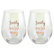 2PK Sanity Is A Sip Away 600ml Stemless Wine/Alcohol Drinking Glass Cup Tumbler