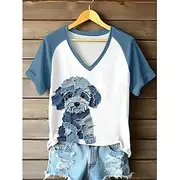 Women's Cotton Shirt Animal Dog Vintage Tropical Stylish Sleeveless Short Sleeve V Neck Regular Tops Daily Going out Cute Outfits Print Black Pink Blue Green L