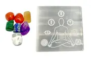 Selenite Crystal Charging Plate 7 Pieces Tumbled Crystal Set Healing Meditation