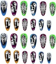 Halloween Fake Nails,False Gel Nails | Short Glitter Press Nails Mummy and Bat Halloween Fake Nail Glue Nails for Nail Arts Decoration