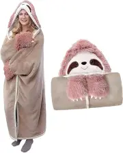 WJMSDK Sloth Blanket with Sleeves - Sloth Gift for Women, Sherpa Fleece Cuddl...