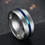 Two-Tone Stainless Steel Ring Silver & Blue - Size 6
