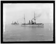 Navy Ship USS Raleigh and Navy Ship USS Maine c1900 OLD PHOTO