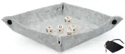 Spanish Poker Dice Ivory Tone w/Pouch + Dice Rolling Tray Folding Grey Felt Mat