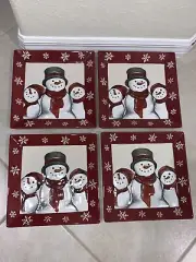 St Nicholas Square YULETIDE Snowman Square Dinner Plates, Set Of 4 New