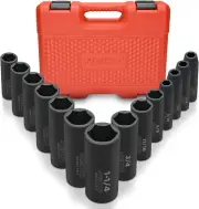 02476A 1/2" Impact Socket Set, 14 Piece 6 Point Impact Set, Standard Impact Sock