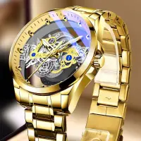 在飛比找蝦皮購物優惠-新款鏤空透明全自動男士手錶防水夜光多功能手錶