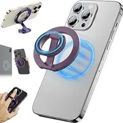 T Tersely Dual-Side Magnetic Ring Holder for Magsafe, 2025 Upgraded 360° Removable Gym Phone Grip with Kickstand for iPhone 16/15/14/13/12/11 Series & Android, Purple