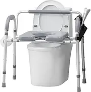 Restisland Heavy Duty Raised Toilet Seat with Armrest and Backrest, Elevated Toilet Seat Riser 450lbs, Medical Bedside Commode Chair, Shower Chair with Padded Seat, Grey