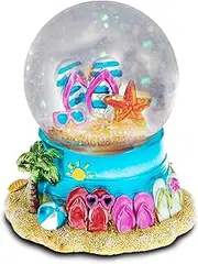 CoTa Global Resin Stone Cool Summer Beach Coastal Snow Globe (65mm), Hawaii Glass Statue Art Handcrafted Glitter Dome Tabletop Sculpture Desk Centerpiece Accent, Ocean Home Décor (Beach Sandals)