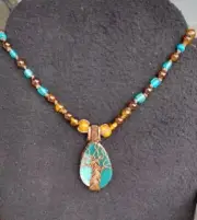 Tree Of Life Wire Wrap Agate Slice Necklace Handcrafted USA Gift NIB Rare OOAK