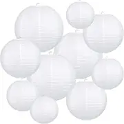 GWHOLE 6'' 8'' 10'' 12'' Paper Lanterns Round Hanging Lamp Shade Lanterns - White (10 PCS)