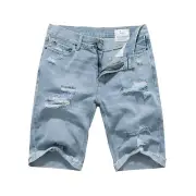 FOX JEANS Men's Darren Ripped Light Blue Denim Shorts SIZE 32-44