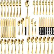 49 Piece Gold Silverware Set - Service for 8 - Stainless Steel Gold Flatware ...