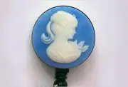 BLUE CAMEO Retractable Badge Reel ID Security Card Holder Key ring FREE SHIP