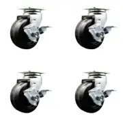 4 Inch Phenolic Swivel Caster Set with Ball Bearings and Brakes SCC