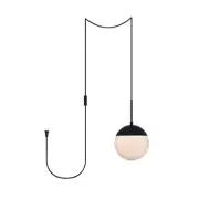 Living District Eclipse 1 Light Black plug in pendant With Frosted White Glass