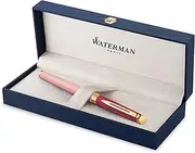 [WATERMAN] Hémisphère Fountain Pen | Metal & Pink Lacquer with Gold Trim | Gold Coated Medium Nib | Blue Ink | Gift Box