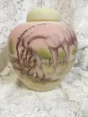 Fenton Burmese Ginger Jar, Mare & Foal Decor, NIB, #675/1950, Family Signed.