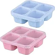 Dafape Bento Snack Boxes, Reusable Lunch Meal Box 4 Compartment Food Storage Containers Fruit Salad Serving Tray with Lid Work Travel Leakproof Stackable Platter Set of 2 (Blue & Pink)
