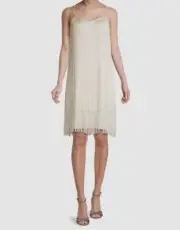 $245 Aidan Mattox Women's Ivory Tiered Fringe Mini Dress Size 2