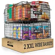Set of 2 Stackable Wire Baskets for Pantry Organization and Storage XXL Foldable