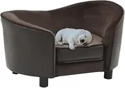 Dog Sofa Brown 69x49x40 cm Plush and Faux Leather - Comfortable Pet Couch Bed for Small Dogs and Adult Cats, Durable and Easy-to-Clean Interior with Anti-Slip Feet, Washable Cushion Cover