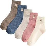 [BABAHU] 5 Pairs Cute Socks Embroidery Ankle Novelty Funny Socks Gifts for Women Socks