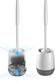 Vivva Toilet Brush with Holder Set, Silicone Bathroom Toilet Bowl Brush Set, No Scratch Soft Toilet Cleaner Brush (Grey)