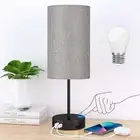 Table Lamp for Bedroom, 3 Way Dimmable Touch 14.25 in Grey Shade-Black Base