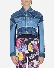 DOLCE & GABBANA Jacket Blue Cotton Jeans DENIM Short Patchwork Coat 38IT UK6 XS