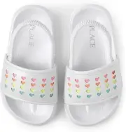 Children's Place Toddler Girl Slide Sandals w/ Backstrap - White w/ Hearts Sz 7