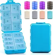 Weekly Pill Organizer 2 Times a Day - Foldable & Dual Lock & Etched Writing - 7 Day Large Travel Medicine Box, Week AM PM Twice Daily Pill Case Holder Container for Vitamin Supplement Fish Oil, Blue