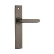 Iver Bronte Door Lever Handle on Chamfered Backplate Signature Brass