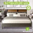 Queen Size LED Light Bed Frame Platform Mattress Base with Storage Headboard