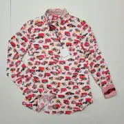 ROBERT GRAHAM EXCLUSIVE Women's Large Red Exotic Car Embroidered Cuff Shirt