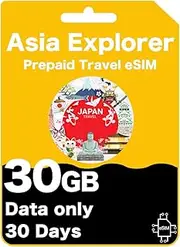 Asia Explorer Prepaid Travel eSIM - 10 Countries, High-Speed Data for 30 Days, Data-Only (30GB (30 Days))